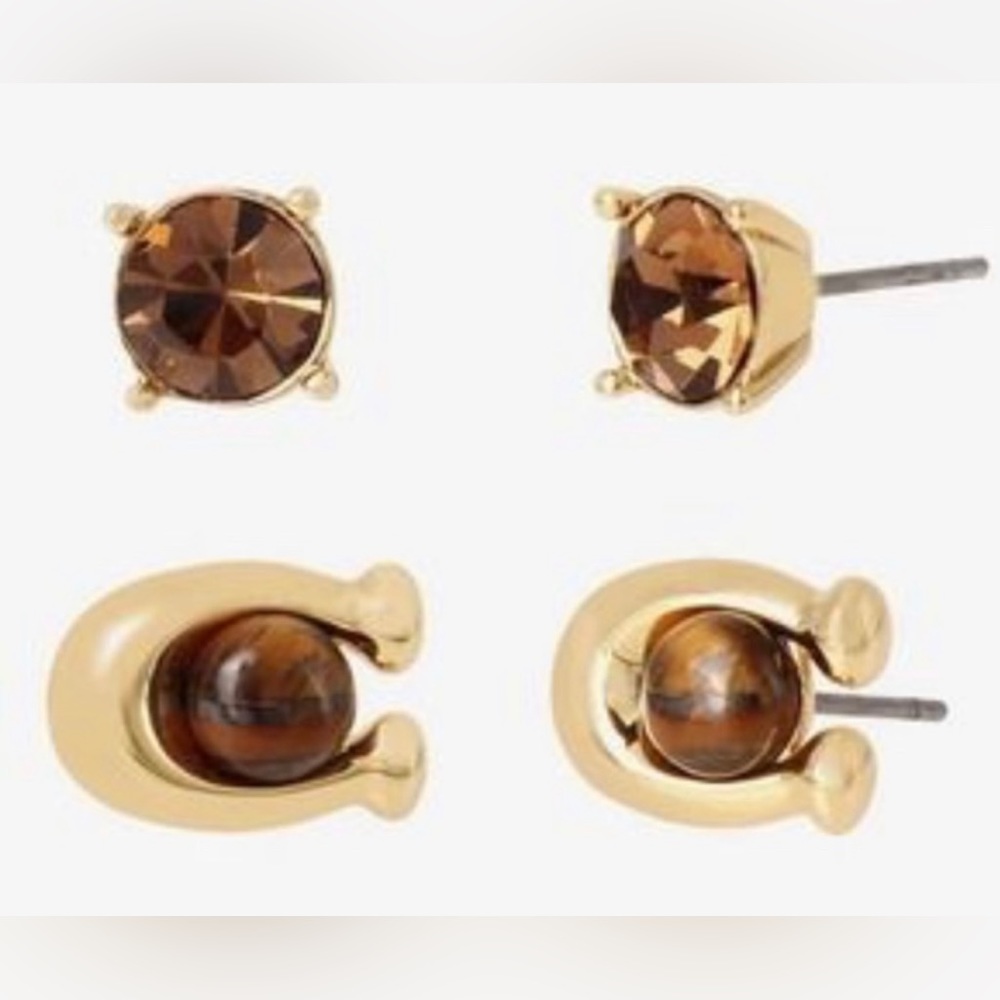 Coach - Gold Plated Stud Earrings - NWT! - Picture 2 of 2
